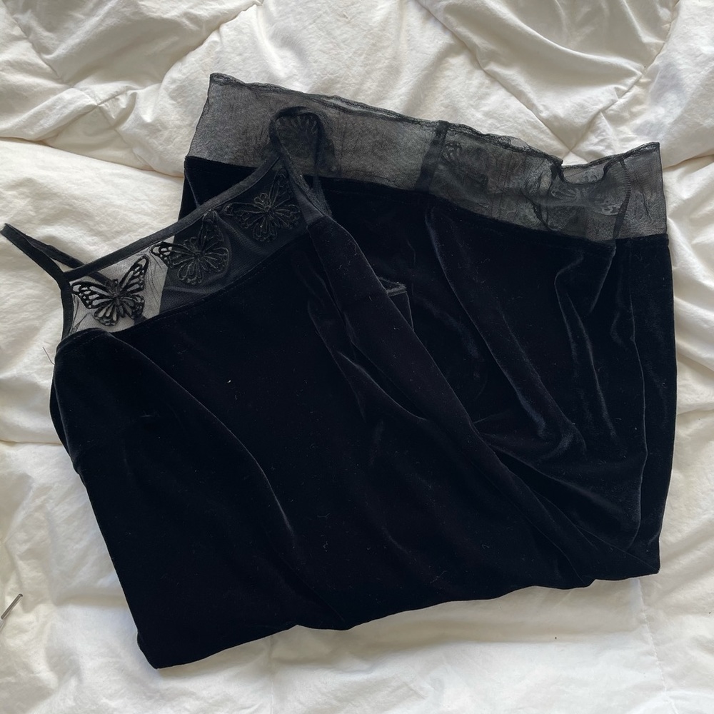 Y2K Velvet Butterfly Mini Black Dress